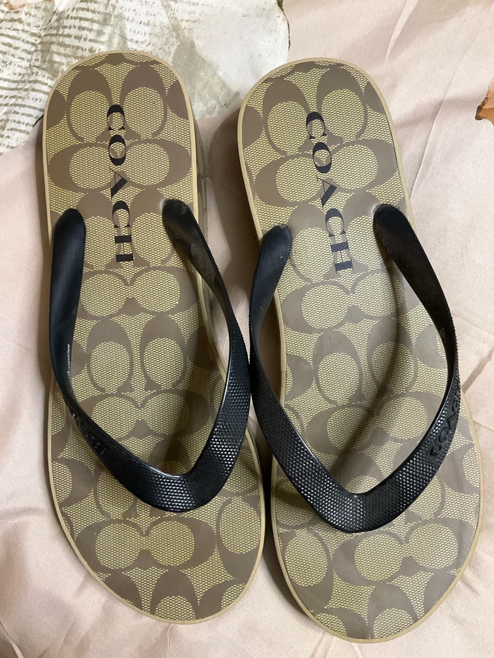 Coach Signature Logo Flip Flop Sandals in Brown and Black